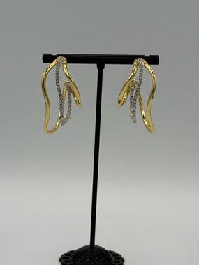 Brand New Alexis Bittar Crystal Pavé Gold-tone Wavy Hoop Earrings